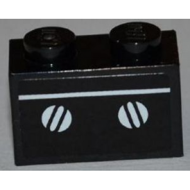 black brick 1 x 2 with white line and oven knobs pattern sticker - set 3833
