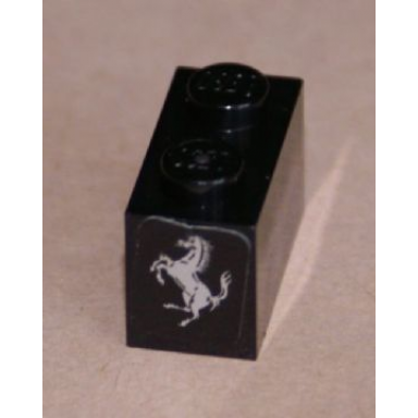black brick 1 x 2 with ferrari logo silver horse pattern on end sticker - set 8653