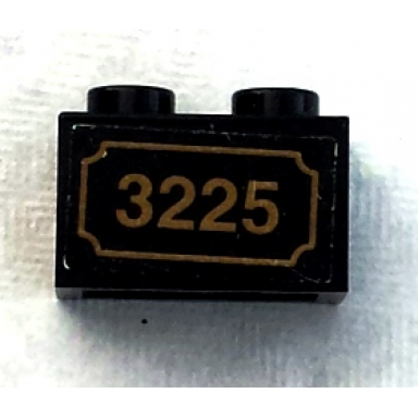 black brick 1 x 2 with gold 3225 pattern sticker - set 3225