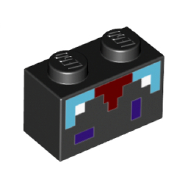 black brick 1 x 2 with minecraft pixelated enchantment table pattern