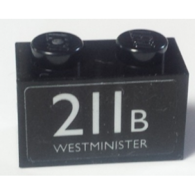 black brick 1 x 2 with white 211b westminister pattern sticker - set 40220