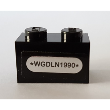 black brick 1 x 2 with *wgdln1990* pattern sticker - set 10269