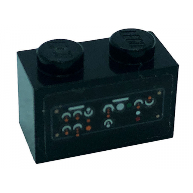 black brick 1 x 2 with control panel with switches and buttons pattern sticker - set 76139