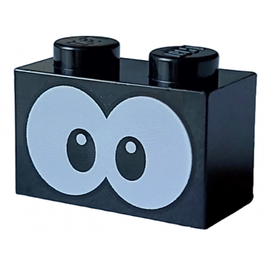 black brick 1 x 2 with large black and white eyes pattern super mario para-biddybud