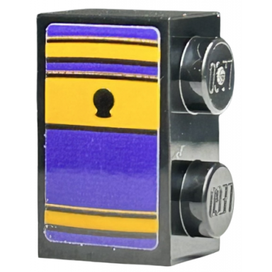 black brick 1 x 2 with book spine bright light orange and dark purple stripes black lines and crystal ball pattern sticker - set 76410