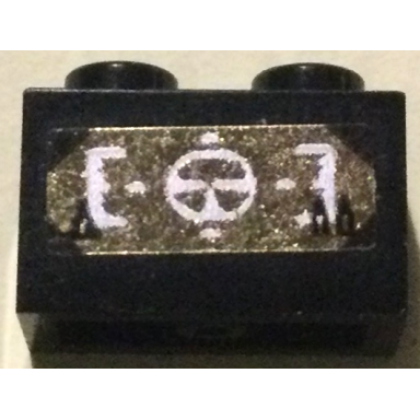 black brick 1 x 2 with gold screen with white target on head-up display hud pattern sticker - set 7721