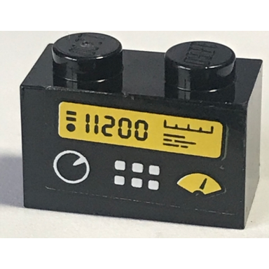 black brick 1 x 2 with white and yellow gauges buttons and 11200 pattern sticker - set 60174