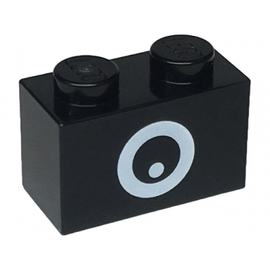 black brick 1 x 2 with white circle and dot pattern super mario chain chomp eye