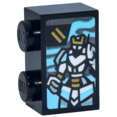 black brick 1 x 2 with white medium azure and gold zanes titan mech and ninjago logogram letter z pattern sticker - set 71837