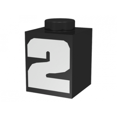 black brick 1 x 1 with white number 2 pattern