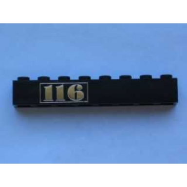 black brick 1 x 8 with gold 116 pattern left