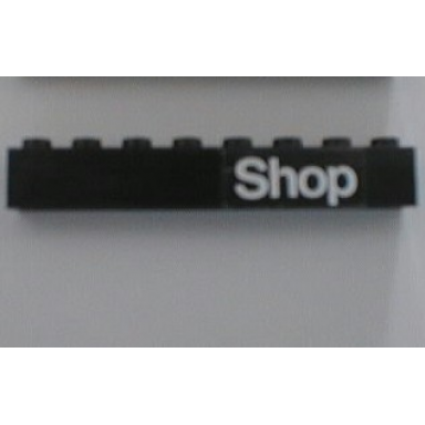 black brick 1 x 8 with white shop pattern sticker - set 6378