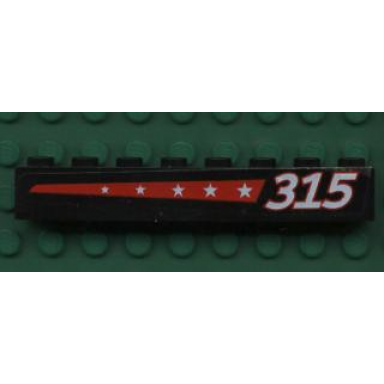 black brick 1 x 8 with 5 stars on red stripe and 315 on right pattern sticker - set 6596