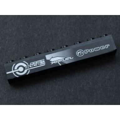 black brick 1 x 8 with anwo race xrfuel and power on black background pattern sticker - set 8134