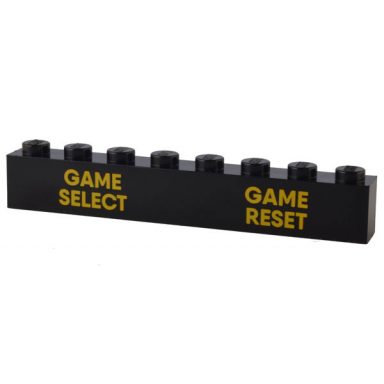 black brick 1 x 8 with bright light orange game select and game reset pattern