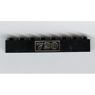 black brick 1 x 8 with gold 720 pattern