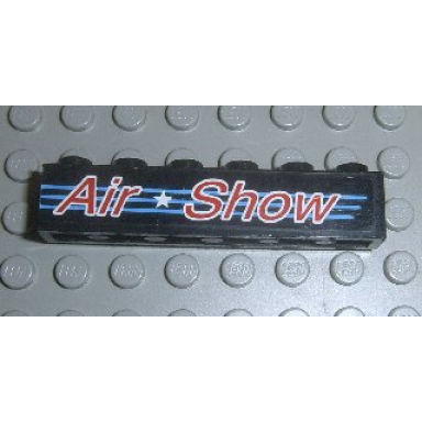 black brick 1 x 6 with red air show white star and medium blue lines pattern model left side sticker - set 6582