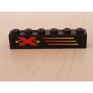 black brick 1 x 6 with x-treme team logo left pattern sticker - set 6567