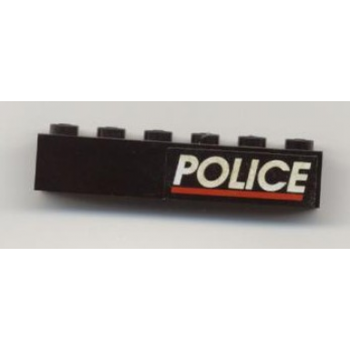 black brick 1 x 6 with white police and red line on black background pattern right side sticker - set 6598