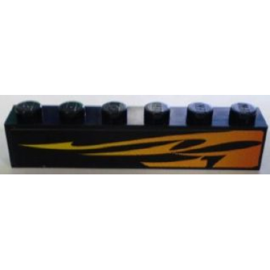 black brick 1 x 6 with orange flames pattern model right side sticker - set 8898
