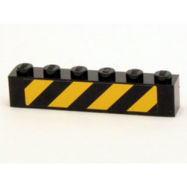 black brick 1 x 6 with black and yellow danger stripes pattern sticker - set 4204