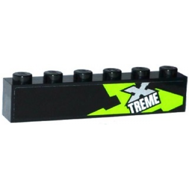 black brick 1 x 6 with lime silver and white xtreme pattern model left side sticker - set 60085