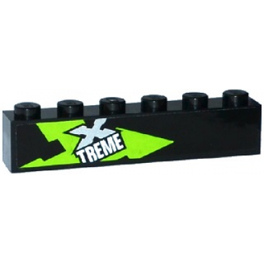 black brick 1 x 6 with lime silver and white xtreme pattern model right side sticker - set 60085