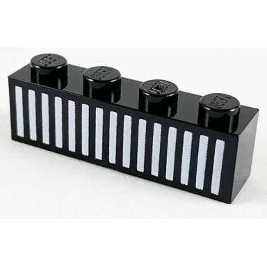black brick 1 x 4 with white grille with 15 vertical lines pattern