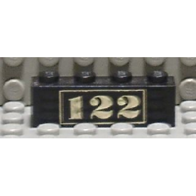 black brick 1 x 4 with gold 122 pattern