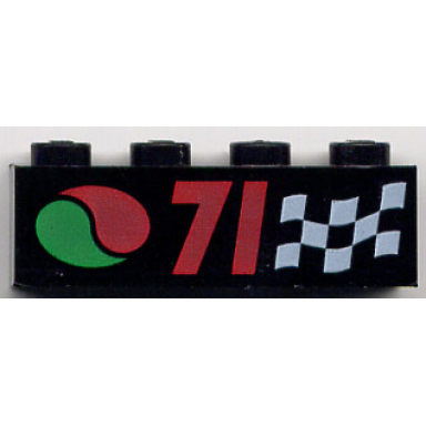 black brick 1 x 4 with octan logo red 71 and white checkered flag pattern