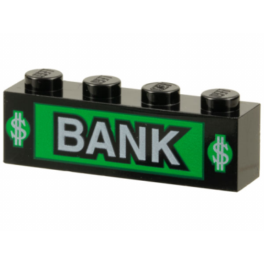 black brick 1 x 4 with bank and dollar signs pattern