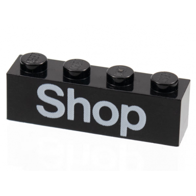 black brick 1 x 4 with white shop pattern