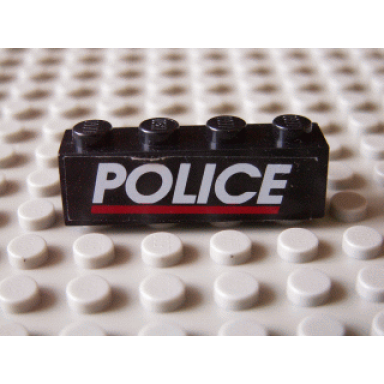 black brick 1 x 4 with white police red line on black background pattern sticker - set 6598