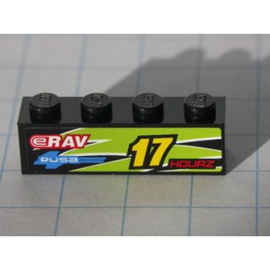 black brick 1 x 4 with yellow 17 and red hourz and erav and rusa and black and lime flames pattern model left side sticker - set 8119