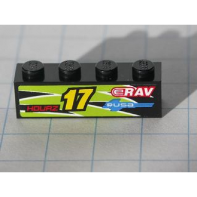 black brick 1 x 4 with yellow 17 and red hourz and erav and rusa and black and lime flames pattern model right side sticker - set 8119