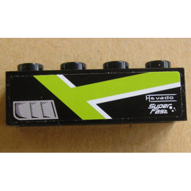 black brick 1 x 4 with silver intake lime t stripe and hevado super fast pattern model left side sticker - set 8154