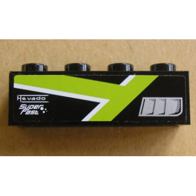 black brick 1 x 4 with silver intake lime t stripe and hevado super fast pattern model right side sticker- set 8154