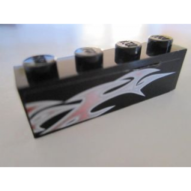 black brick 1 x 4 with silver and pink flames on black background pattern model left side sticker - set 8495