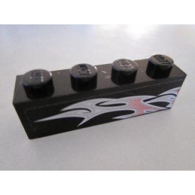 black brick 1 x 4 with silver and pink flames on black background pattern model right side sticker - set 8495