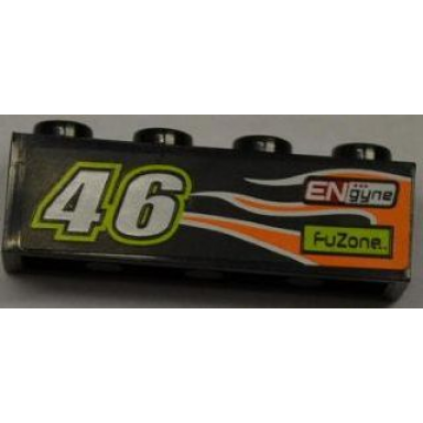black brick 1 x 4 with number 46 engyne fuzone and orange flame pattern model right side sticker - set 8125