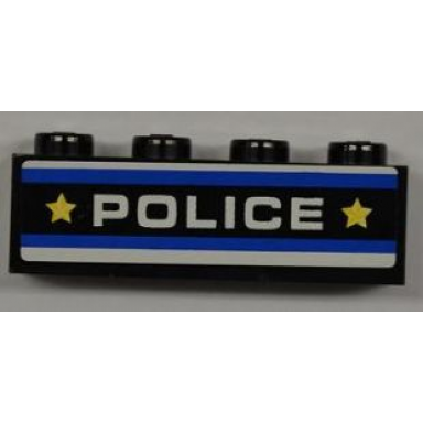black brick 1 x 4 with blue and white stripes police and 2 yellow stars pattern sticker - set 8197