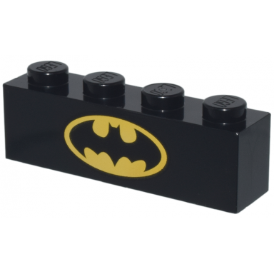 black brick 1 x 4 with bat on yellow oval batman logo pattern