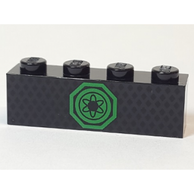 black brick 1 x 4 with green ninjago emblem pattern