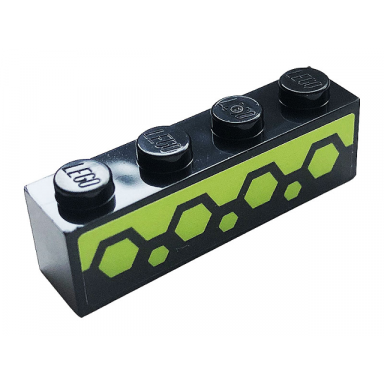 black brick 1 x 4 with lime hexagons pattern sticker - set 60258