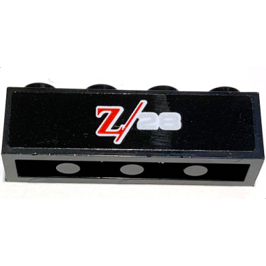 black brick 1 x 4 with red and silver z 28 pattern sticker - set 10304