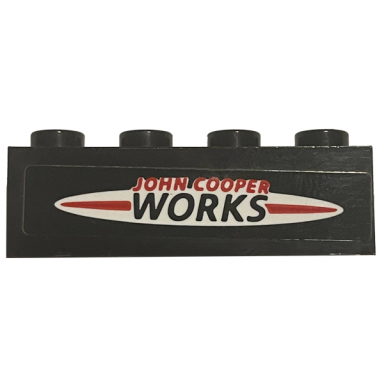 black brick 1 x 4 with john cooper works and red stripe on white oval pattern sticker - set 75894