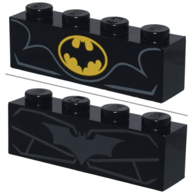 black brick 1 x 4 with bat on yellow oval batman logo silver with contour lines pattern brickheadz batman 1989 the dark knight triology chest