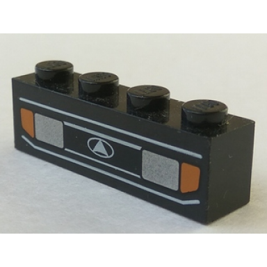 brick 1 x 4 with silver car headlights orange signal lights black grille with white triangle in oval logo pattern