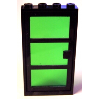 black door frame 1 x 4 x 6 with 4 holes on top and bottom with black door with 3 panes and square handle with fixed trans-green glass 30179 x39c03