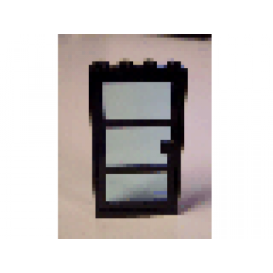 black door frame 1 x 4 x 6 with 4 holes on top and bottom with black door with 3 panes and square handle with fixed trans-light blue glass 30179 x39c01